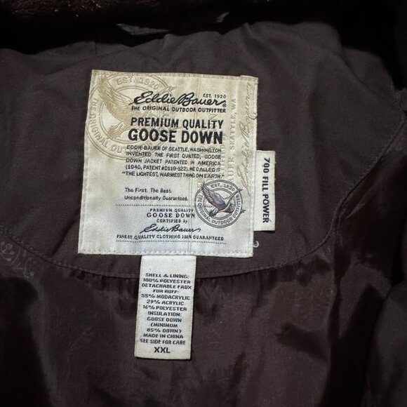 Eddie Bauer Goose Down Puffer Jacket Brown XXL – 700 Fill Power Winter Coat - Picture 3 of 5
